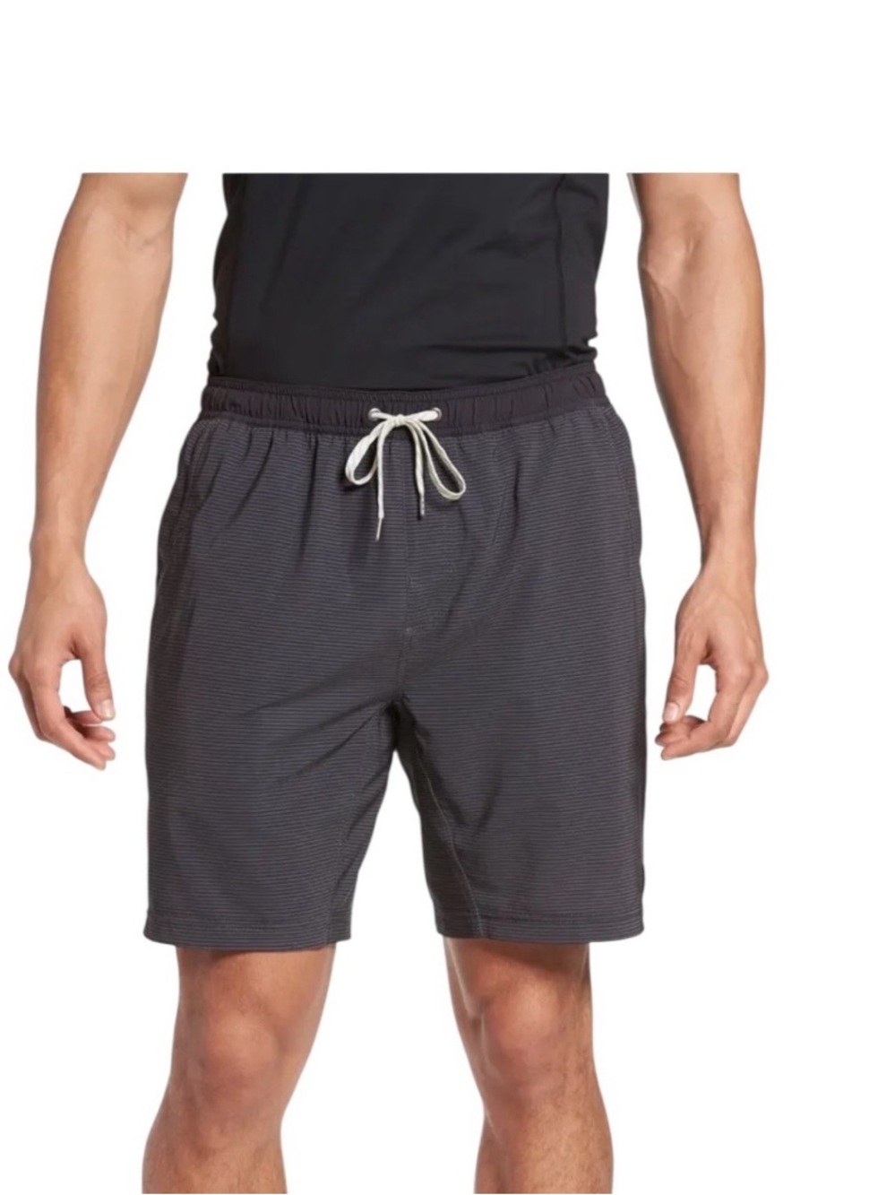 Vuori Kore 7” Navy/Gray Striped Micro Stripe Athletic Drawstring Lined Shorts
